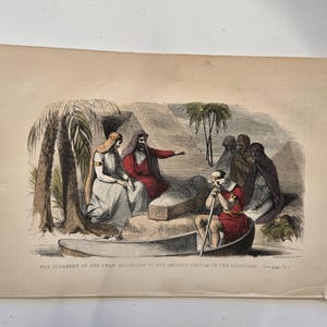1851 Gravure coloriée à la main du Livre d'histoire du peuple Gravure originale Lucius Stebbins Le Jugement des morts - Égyptien