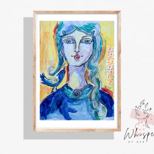 Arte femminile in tecnica mista/Opera d'arte originale 12 x 16 pollici/Ritratto d'arte boho, arte femminile espressiva ed emotiva, quadro murale dipinto a mano
