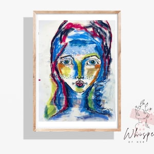 Arte femminile in tecnica mista/Opera d'arte originale 8 x 11 pollici/Ritratto d'arte boho, arte femminile espressiva ed emotiva, quadro murale dipinto a mano