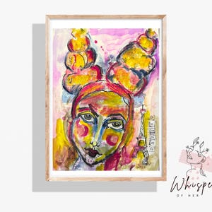 Arte femminile in tecnica mista/Opera d'arte originale 12 x 16 pollici/Ritratto d'arte boho, arte femminile espressiva ed emotiva, quadro murale dipinto a mano