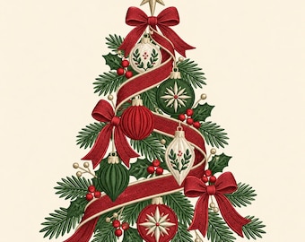 Christmas Tree Ornaments Embroidery Design, Holiday Machine Embroidery Pattern, Vintage Christmas Tree Stitch, Festive Ornament Decor