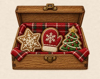Christmas Cookie Chest Embroidery Design, Holiday Treat Box Machine Embroidery File, Gingerbread Decor PES DST JEF Instant Download