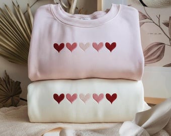 Heart Embroidered Design, Minimal Heart Design, Valentine’s Day Crewneck, Cute Pink Red Heart Design, Romantic Valentine Gift for Her
