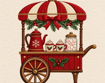 Christmas Cocoa Cart Embroidery Design, Hot Chocolate Stand Machine Embroidery File, Winter Market PES DST JEF Instant Download