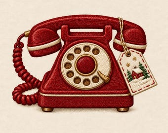 Vintage Christmas Telephone Embroidery Design, Retro Holiday Phone Machine Embroidery File, Cozy Decor PES DST JEF Instant Download