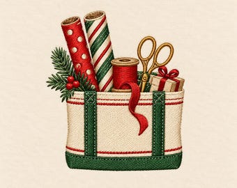 Christmas Sewing Tote Machine Embroidery Design, Holiday Fabric and Thread Basket Digital File, Festive Craft Supplies Embroidery