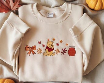 EMBROIDERED Fall Leaves Pooh DESIGN, Disney Fall design, Thanksgiving file, Pooh Bear Fall file, Winnie The Pooh FILE