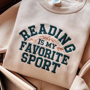 Embroidered Reading is My Favorite Sport design, Bookish design, Reading file digital, Librarian design, Book Lover Gift