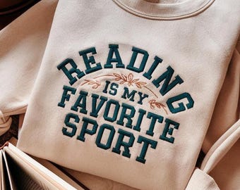 Embroidered Reading is My Favorite Sport design, Bookish design, Reading file digital, Librarian design, Book Lover Gift