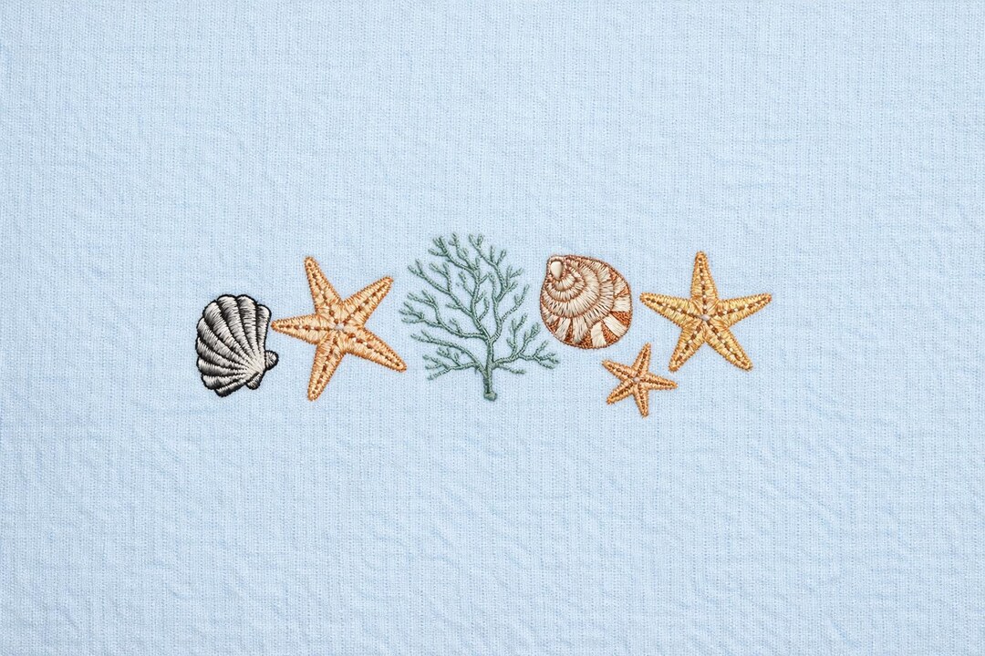 Seashell Embroidery Design, Starfish Coral Beach Embroidery Pattern ...