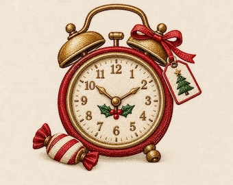 Christmas Alarm Clock Embroidery Design, Vintage Holiday Time Machine Embroidery File, Candy Decor PES DST JEF Instant Download