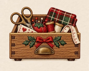 Christmas Sewing Box Embroidery Design, Holiday Craft Basket Machine Embroidery File, Quilter Gift PES DST JEF Instant Download
