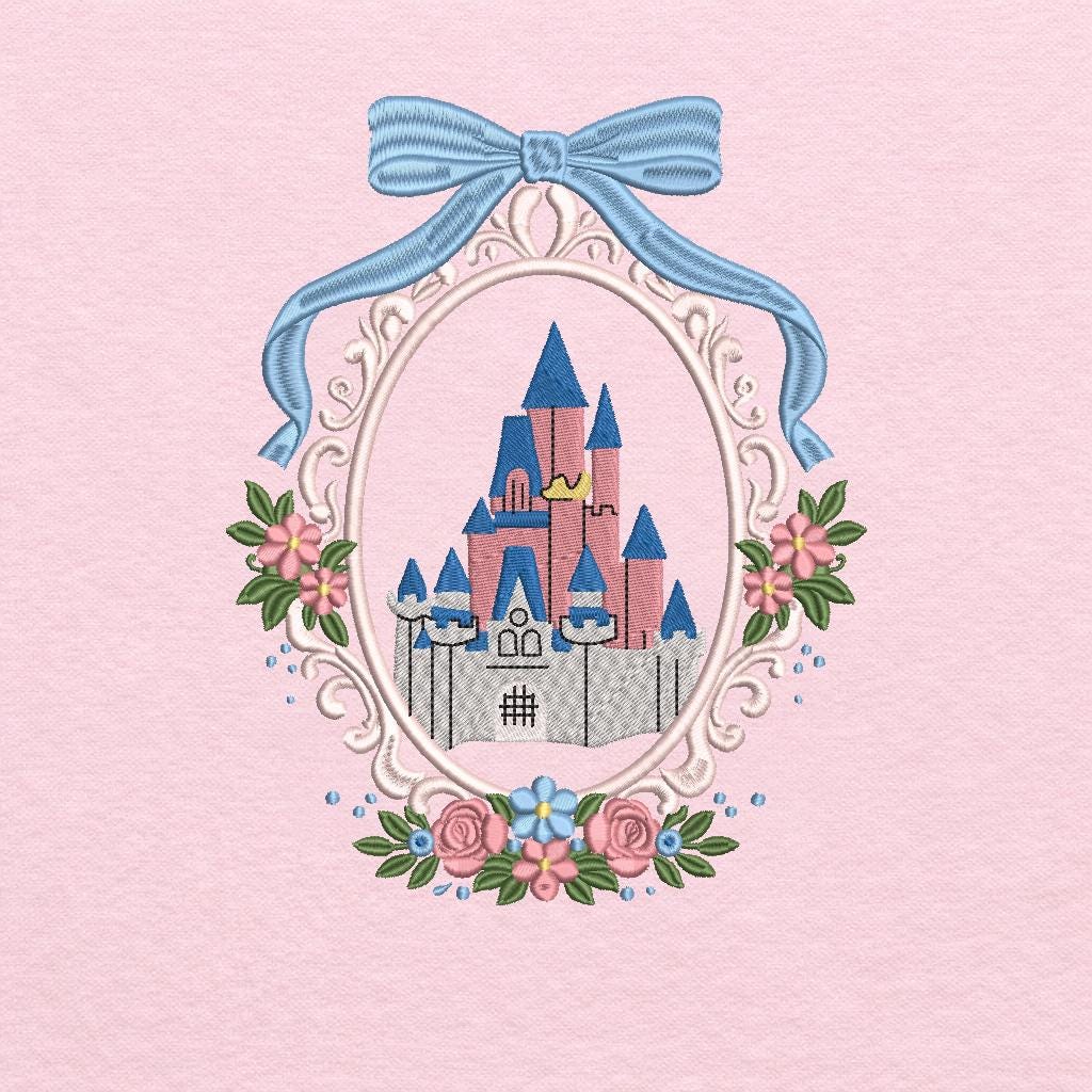 Princess Castle Embroidery Design, Fairy Tale Frame With Bow, Vintage ...