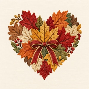 Autumn Maple Leaf Bow Embroidery Design, Fall Leaves Machine Embroidery Pattern, Thanksgiving Digital Download, Seasonal Sewing Design