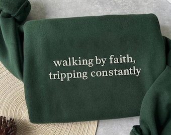 Diseño de bordado "Caminando por fe, tropezando constantemente", diseño inspirador, diseño cristiano de bordado, diseño cristiano, diseño de Jesucristo
