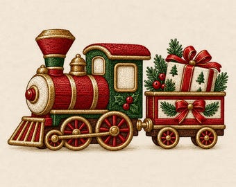 Christmas Train Embroidery Design, Holiday Gift Locomotive Machine Embroidery File, Winter Decor PES DST JEF Instant Download