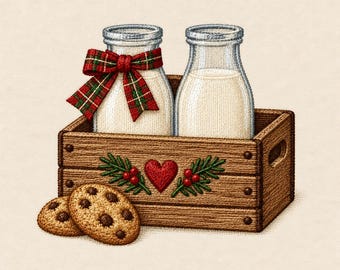 Milk and Cookies Embroidery Design, Christmas Crate Machine Embroidery File, Santa Snack Kitchen PES DST JEF Instant Download