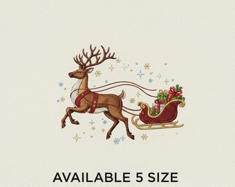 Holiday Reindeer Dash Embroidery Design | Christmas Sleigh Stitch Pattern | Cozy Winter Festive Pullover Art