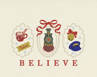 Christmas Embroidered Design, Magic Train Movie Embroidered Design, Belive Christmas Embroidered Design, Christmas Gift