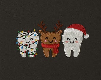 Christmas Dentist Embroidered Design, Funny Dental Assistant Gift, Reindeer Tooth Holiday Crewneck, Dental Hygienist