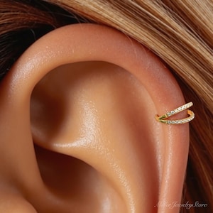 Double Hoop Nose Ring with Gem, Gold Daith Earring, 16G 18G Hinged Clicker for Septum Cartilage Helix, Gold Silver Earring