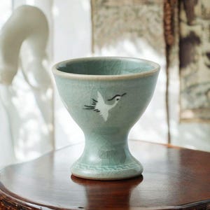 Korean Handmade Celadon Tea Cup Set: Magnolia Design (청자