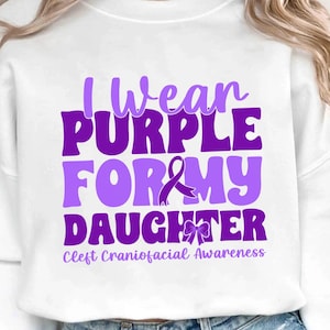 Concienciación sobre la fisura craneofacial SVG PNG: Apoyo a la hija con lazo morado (Descarga digital)