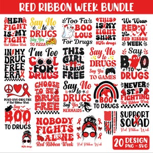Red Ribbon Week SVG PNG Bundle: Drug-Free Awareness Design (Digital Download