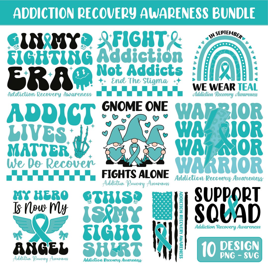 Recovery Ribbon Transparent Addiction Recovery Awareness SVG PNG Bundle: Teal Ribbon Fighter ...