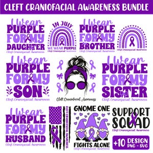 Paquete SVG PNG de Concienciación sobre la Fisura Craneofacial: Diseños de Cinta Morada (Descarga Digital)