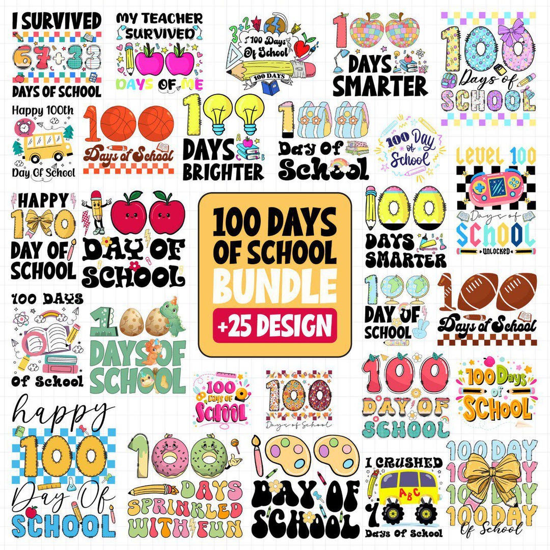 100 Days of School PNG Bundle, Retro Groovy 100th Day of School Shirt ...