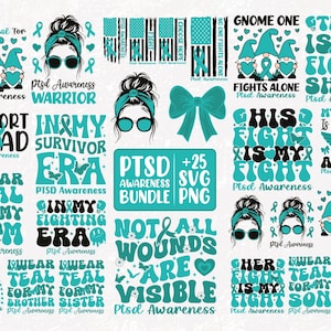 PTSD Awareness Teal Ribbon SVG PNG Bundle (Digital Download)