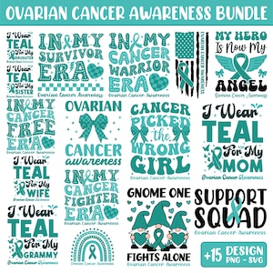 Ovarian Cancer Awareness SVG PNG Bundle: Teal Ribbon Design (Digital Download)