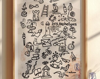 Archetipi Arte murale artistica e stravagante / Poster digitale disegnato a mano / Arredamento minimalista per la casa / Illustrazione poetica / Soggiorno / Arte al tratto / Stampa artistica
