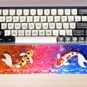 Koi Fish Resin Wrist Rest, gaming decor, Wrist Support,Hand Rest, custom Keyboard Wrist Rest, artisan keycap, blue white decor gaming