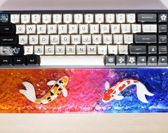Reposamuñecas de resina con forma de pez koi, decoración para videojuegos, soporte para la muñeca, reposamanos, reposamuñecas personalizado para teclado, teclas artesanales, decoración azul y blanca para videojuegos