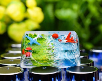 Teclas artesanais Latias e Latios, teclas de resina personalizadas para presente de aniversário para ele, presente para ela, teclas Enter, Shift e Backspace.
