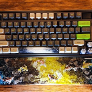 Koi Fish Resin Wrist Rest, gaming decor, Wrist Support,Hand Rest, custom Keyboard Wrist Rest, artisan keycap, yellow black decor gaming