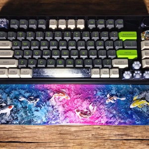 Koi Fish Resin Wrist Rest, gaming decor, Wrist Support,Hand Rest, custom Keyboard Wrist Rest, artisan keycap, blue pink decor gaming
