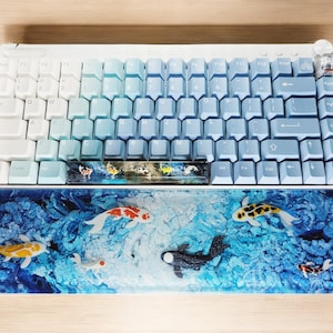 Koi Fish Resin Wrist Rest, gaming decor, Wrist Support,Hand Rest, custom Keyboard Wrist Rest, artisan keycap, blue white decor gaming