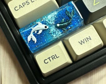 Koi fish keycap artisan for cherry MX ,blue keycap resin, Koi fish keycap 2.25u, koi ying yang, birthday gift, gift for him, father day gift