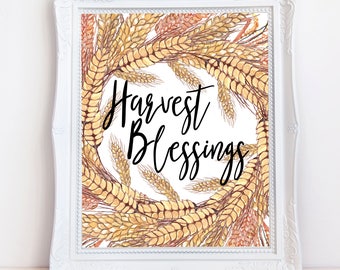 Harvest Blessings Digital Art, Fall Wreath Digital Art, Harvest Printable, Instant Download, Autumn Art, Fall, 8 x 10 Digital, Thanksgiving