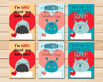 Kids Valentine Printable, Monster Valentine For Kids, Valentine Digital Print, Boy Girl Valentine, Instant Download, Classroom Valentine