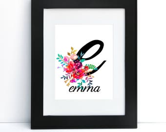 Letter Print, Monogram Printable, Personalized Print, Custom Nursery Print, Baby Print, 8x10 Digital Print, Nursery Wall Decor, Baby Gift