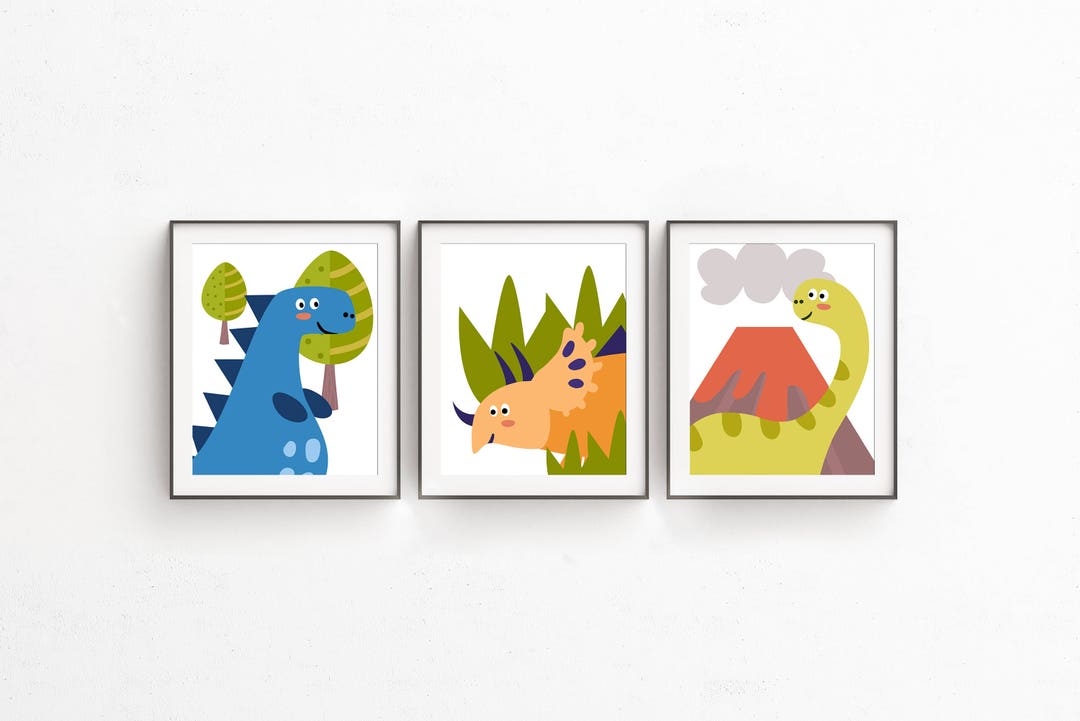 Nursery Print Set of 3, Dinosaur Prints, Dino Prints, Baby Boy Nursery ...
