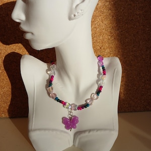 Purple Butterfly Beaded Necklace • Fairycore Y2K Choker • Handmade Bead Jewelry • Coquette Aesthetic Necklace • Summer Pinterest Necklace