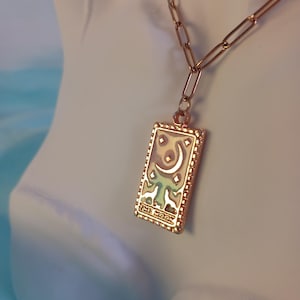 Collana in acciaio inossidabile con carta dei tarocchi Luna-Lupo