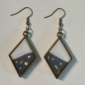Sculptural Clay Resin Earrings | Diamond Shape, Metal Bezel