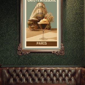 Paris Café Martini Poster – French Kitchen Wall Art, Espresso Dessert Cocktail Print, Vintage Patisserie Bar Decor, Home Café Gift, Instant