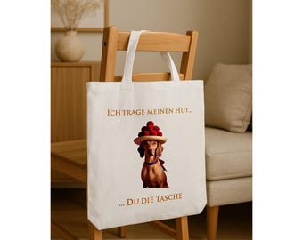 Divertida bolsa de mano con Vizsla y el lema «Yo llevo mi sombrero, tú llevas el bolso»: regalo para fanáticos de los perros y amantes de la moda.